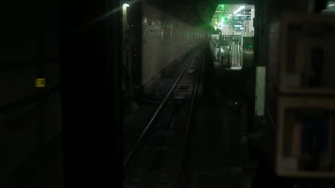 Front view from subway train Conductor POV while driving the underground tr.. Video stock 329673795