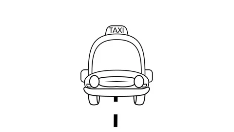 Front View of a Taxi on the Move. Animated Road Scene Stock Footage 300049487