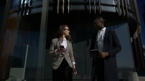 Front view - team of successful outsourcing workers pretty caucasian woman and Stock Footage 107152190