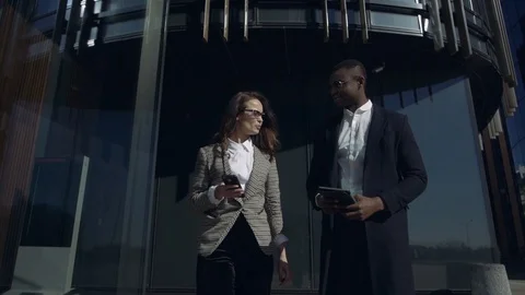 Front view - team of successful outsourcing workers pretty caucasian woman and Stock Footage 107152208