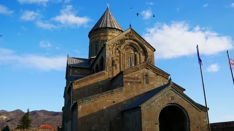 Front view of the temple and flags Stock Footage 105320943