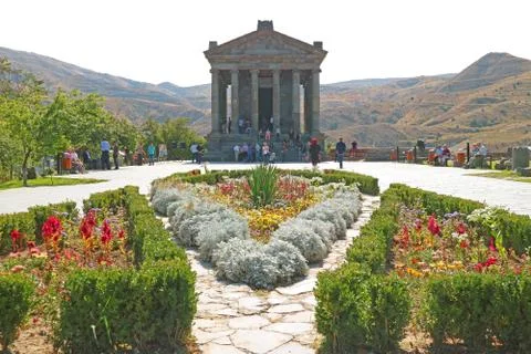 Front View of Temple of Garni, One of the Popular Tourist Attractions, Armenia 스톡 사진
