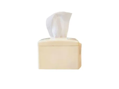 Front view of tissue box a tissue on it. isolated on white background Stock Photos