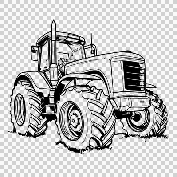 Front View Tractor Black And White tires exhaust stack イラスト素材