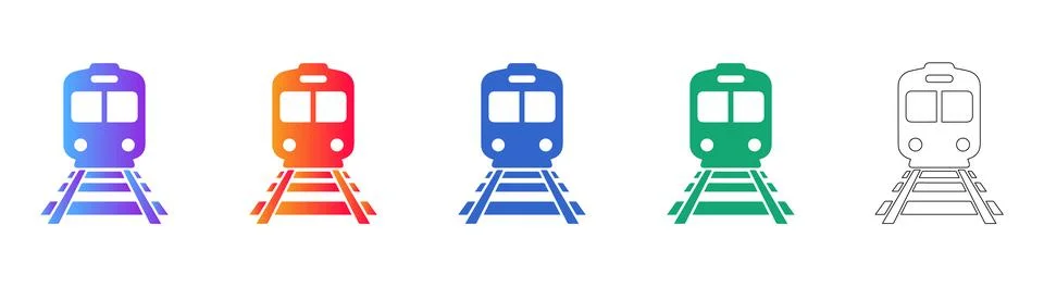 Front View Train on Tracks Icon Set Stock Illustration