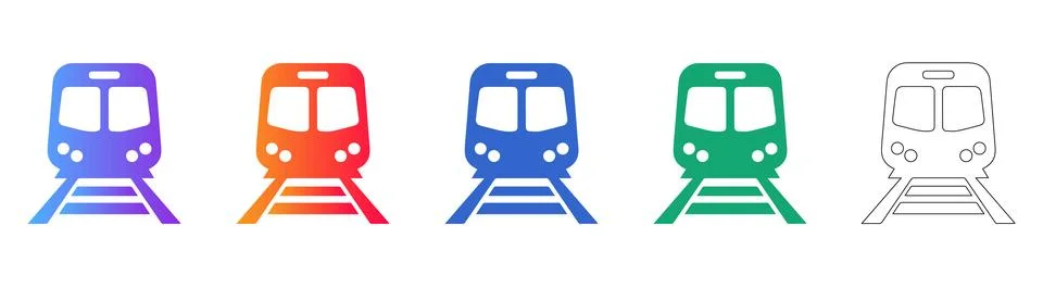 Front View Train on Tracks Public Transport Icons Stock Illustration