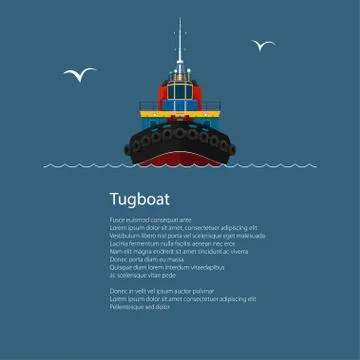 Front View of Tugboat and Text 스톡 일러스트