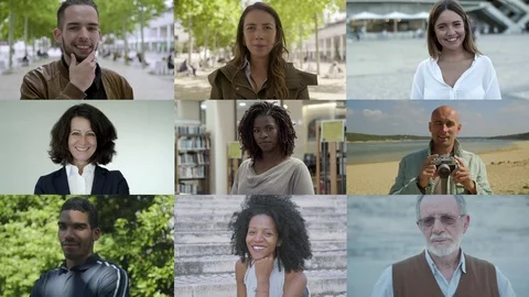 Front view of various cheerful workers smiling at camera Video stock 120456362