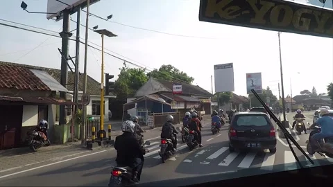 Front View Vehicle Shot, Road Traffic, Yogyakarta Region, Java, Indonesia Video stock 247779784