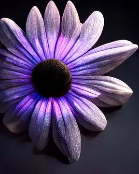 Front view of a violet, African Daisy, on dark background. Close-up. Stock Illustration