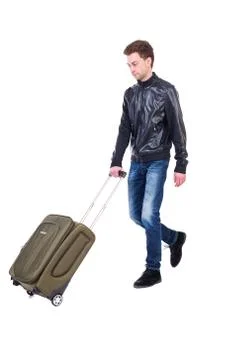 Front  view of walking  man  with suitcase Foto stock
