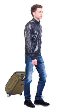 Front  view of walking  man  with suitcase Stock Photos