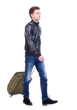 Front  view of walking  man  with suitcase Stock Photos