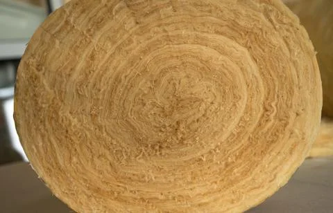 Front view of wall insulation mineral wool roll in construction site Stock Photos