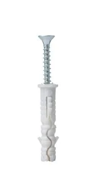 Front view of wall plug with screw Front view of plastic wall plug with sc... 스톡 사진