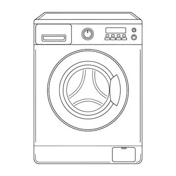 Front view of washing machine with open door and control panel buttons dials Stock Illustration