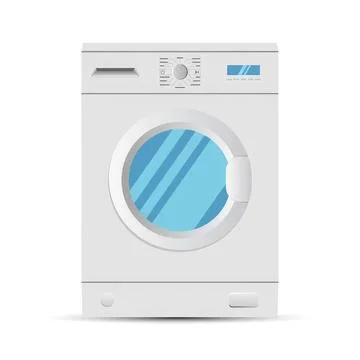 Front view of washing machine with round door and control panel 库存插图