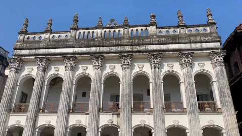 Front view of the white 200-year-old Baliati Jamidar Bari palace in Bangladesh Stock Footage 326910095