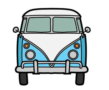 Front view of white and blue bus new closeup picture. Stock Illustration