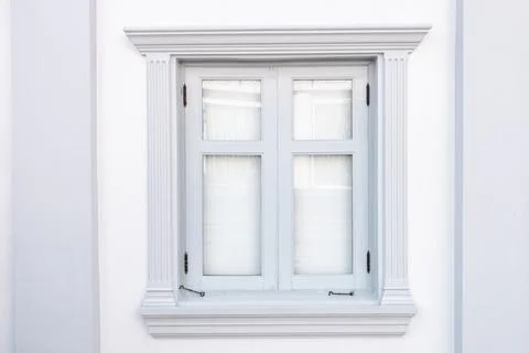 Front View of Window Vintage Styles With Exterior Decoration, Double Transpar Stock Photos