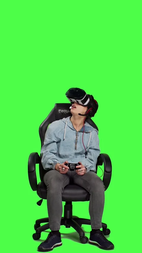 Front view Woman playing video games on console with controller and vr headset Stock Footage 270100404