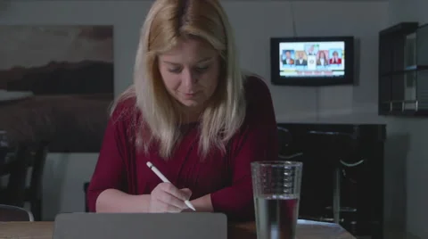 Front View of Woman Using iPad Pro Pencil in Home Stock-Footage 59730021