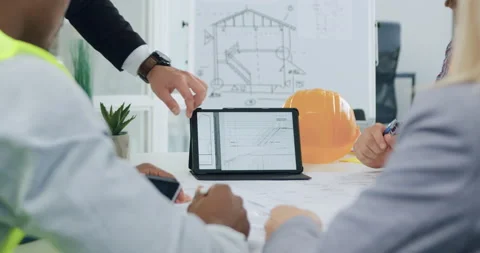 Front view of working process with customers and contractors which revisioning Stock Footage 145804156