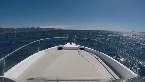 Front view of a yacht navigating fast on choppy seas. Stock Footage 84896364