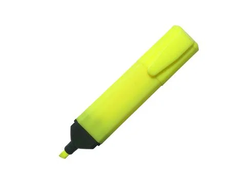 Front view of yellow highlight pen isolated on white background with clipping Foto stock