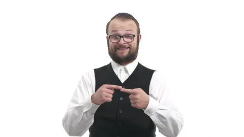 Front view of a young handsome man with fanny putting index fingers together Stock Footage 130182529