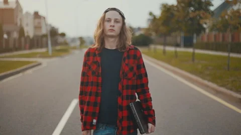 Front view Young man with laptop computer in the city Stock-Footage 67501522