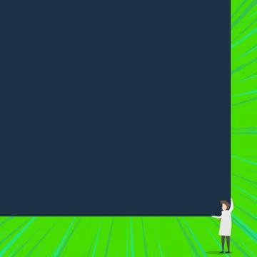 Front view young man tie white robe holding two hands corner big blank rectangle Stock Illustration