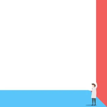 Front view young man tie white robe holding two hands corner big blank rectangle Stock Illustration