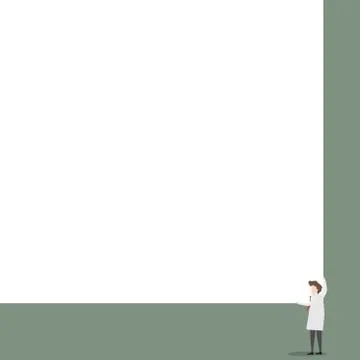 Front view young man tie white robe holding two hands corner big blank rectangle Stock Illustration