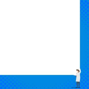 Front view young man tie white robe holding two hands corner big blank rectangle Stock Illustration