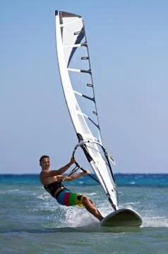 Front view of young windsurfer Stock Photos