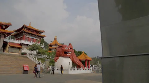 The front of wen wu temple wide pan Stock Footage 37236256