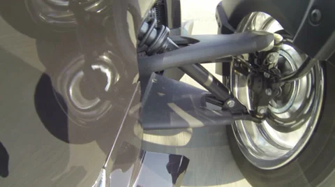 Front wheel of 3-wheels motorcycle  Stock Footage 38518355