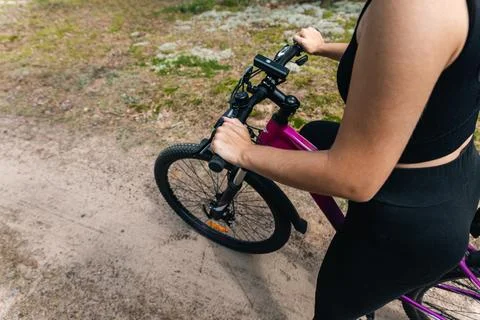 Front wheel of a bicycle, highlighting the disc brake system. Disc brakes o.. Stock Photos