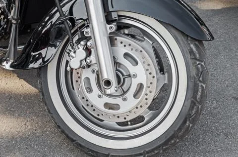 Front wheel of motorcycle Stock Photos