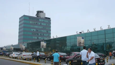 Front Wide Angle of Jorge Chavez International Airport in Lima Video stock 76379288
