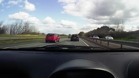 Front windscreen driving on A55 in North Wales Stock Footage 247561329