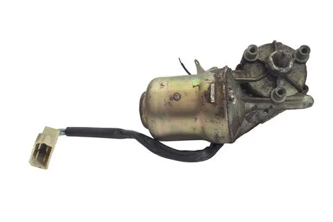Front windshield wiper motor with electrical male plug, old, dismantled for.. Stock Photos