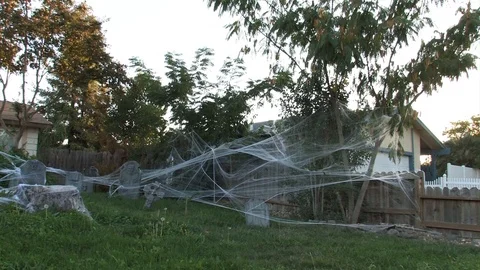 Front Yard Halloween Cemetery Camera Pan Left Stock Footage 91567330