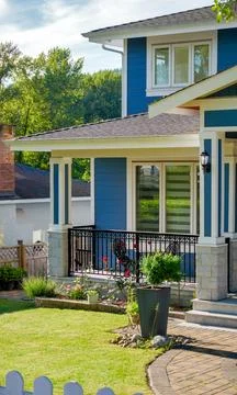Front yard lawn and corner of residential house on spring season Stock Photos