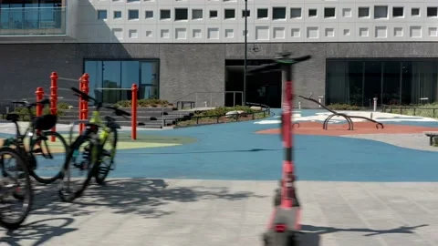 The front-yard of the modern school in Helsinki, Finland Stock Footage 156616203