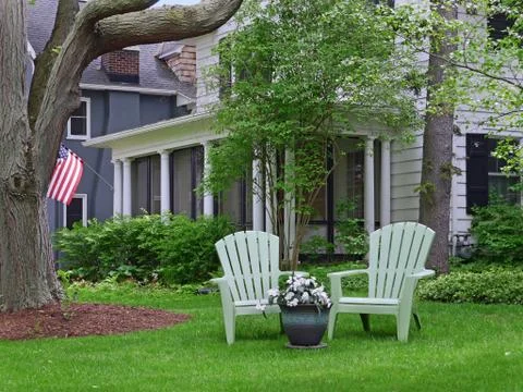 Front yard of suburban middle class American house Stock Photos