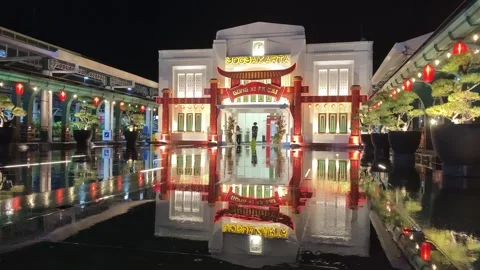 Front yard of the train station in Yogyakarta with Chinese New Year decorations Stock Footage 337952043