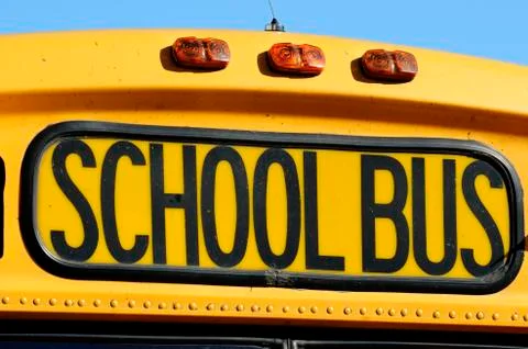 Front of a yellow school bus Stock Photos
