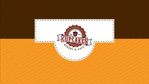 Frontal bakery box made with a circle with water waves around a cupcake doodle Stock-Footage 128847301